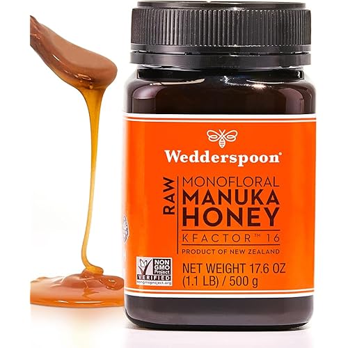 Wedderspoon Raw Premium Manuka Honey, KFactor 16, 17.6 Oz, Unpasteurized, Genuine New Zealand Honey, Traceable from Our Hives to Your Home