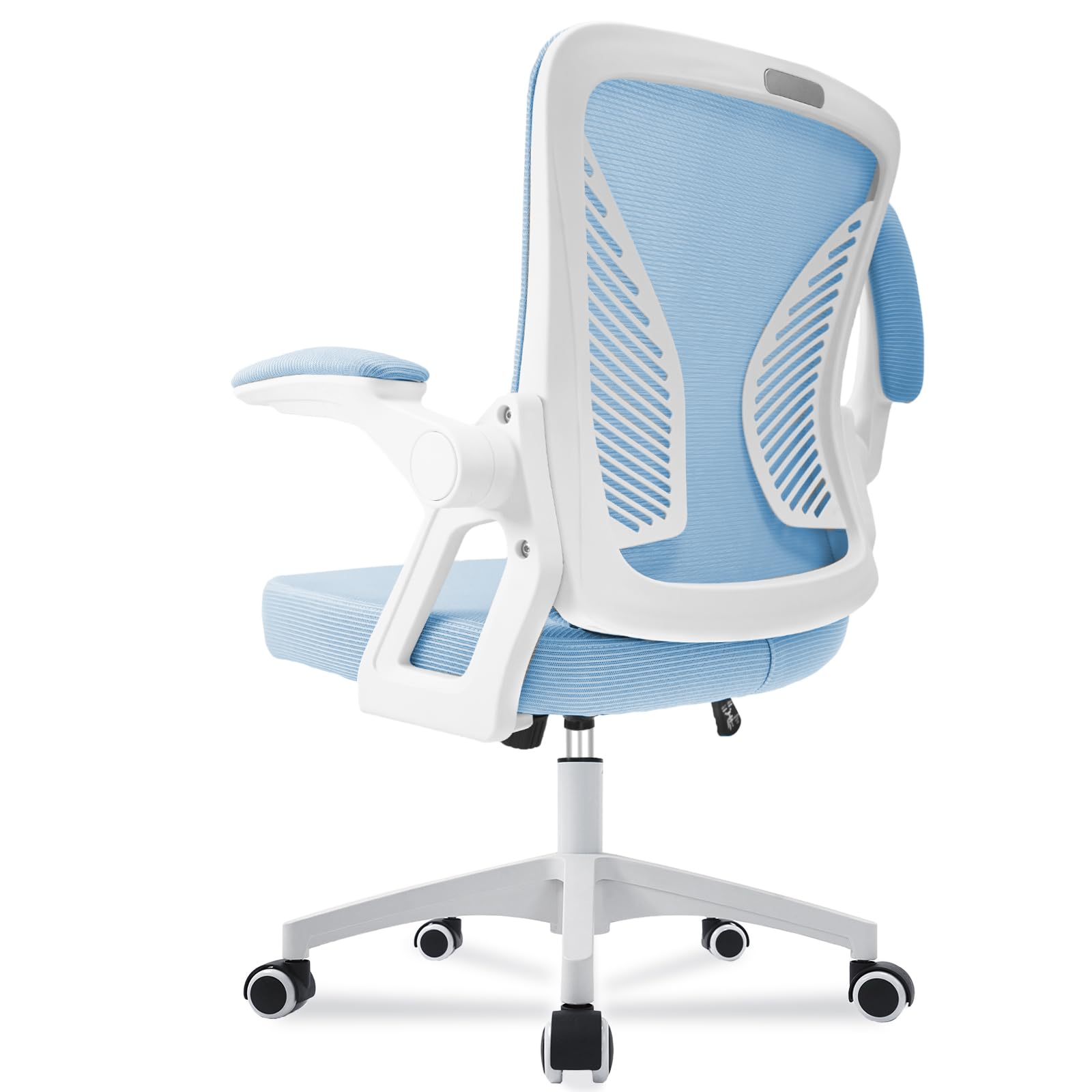 Milacyee Bürostuhl mit Verstellbaren Armlehnen, Ergonomischer Schreibtischstuhl mit Netzbespannung, Lordosenstütze, Höhenverstellbarer, Gepolstertem Sitzkissen, 360° Drehstuhl,Blau