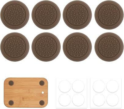 8Pcs Anti-Slip Cutting BoardStabilizer Pads, Silicone Rubber Feet for Furniture, Self-Adhesive Cutting Board Non Slip Pads, Brown Round Noise-Reducing Pads for Kitchen Chopping Blocks