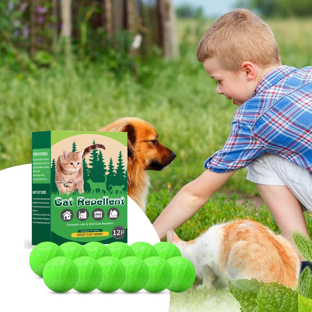 Confezione da 12 deterrenti per gatti per esterni e interni, olio di menta piperita naturale, deterrente per gatti, palla deterrente per cani per tenere i gatti lontani dal prato, cortile