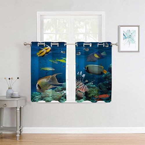 Cortinas para Cocina Seabed Grommet Short Curtain for Sliding Glass Door Blackout Grommet Curtains 72Inch Width by 72Inch Length,2 Panels