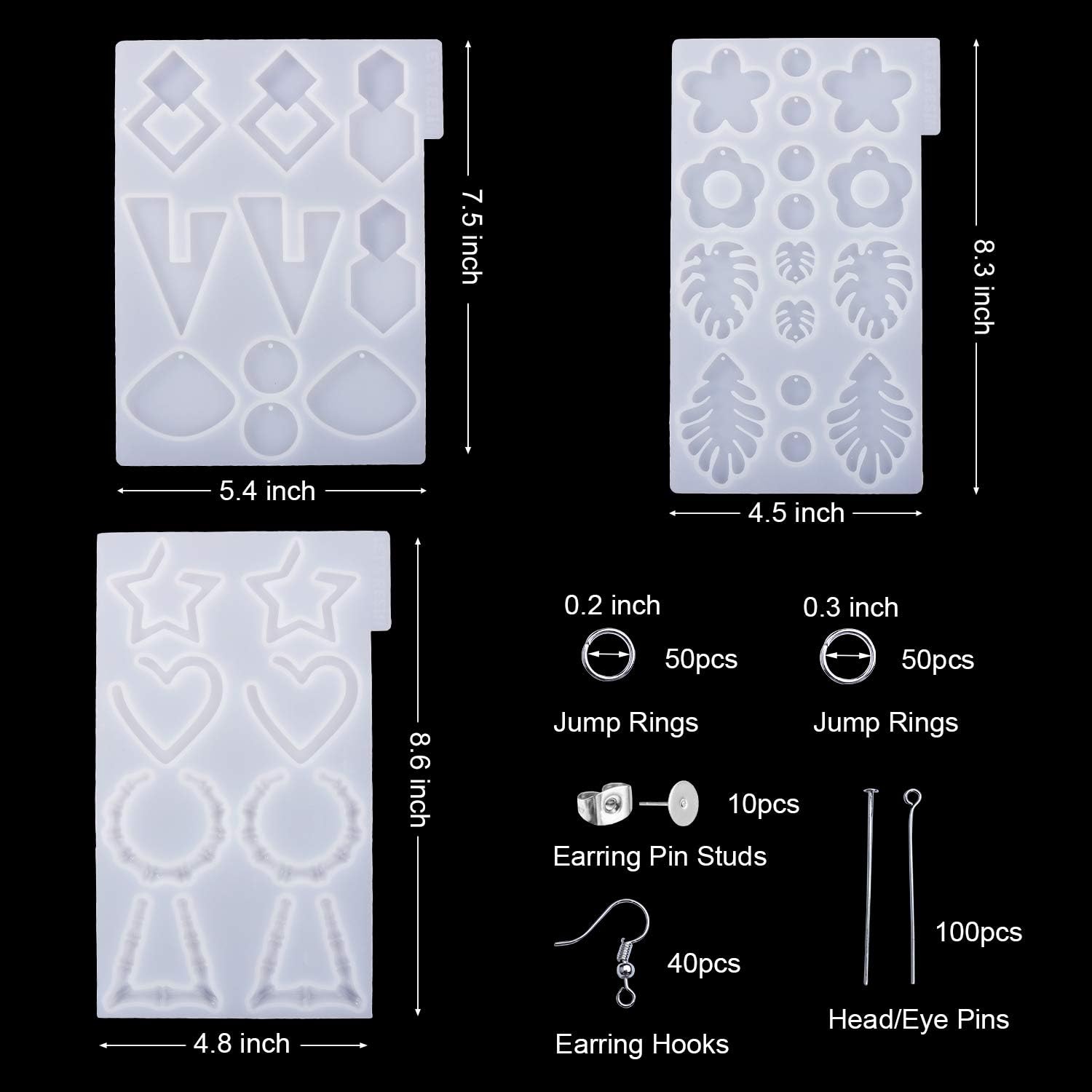 LET'S RESIN 3PCS Earring Epoxy Resin Molds, Wild Drop Dangle Resin Earring Molds, Fashion Jewelry Resin Silicone Molds for Women Girls