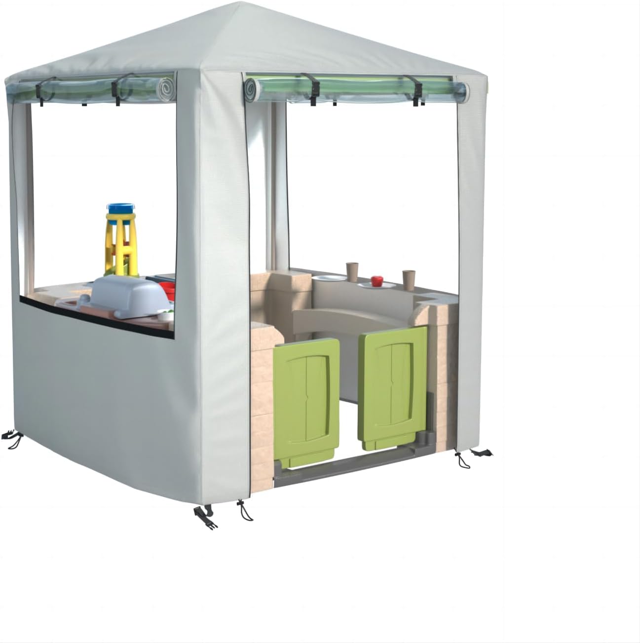 Outdoor Kids Playhouse Cover 600D Heavy Duty Waterproof Play House Covers Suitable for All Around Playtime Patio with Canopy Playset （49.5" W x 49.5" D x 60.2" H ）Beige