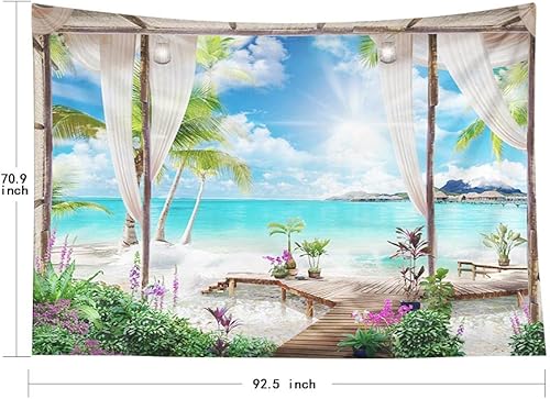 Miniatura 2 de Jesmacti Tapiz de paisaje, tapiz floral, vista del bosque y arco iris, castillo de pureza, terraza, tapiz colgante de 50 x 60 pulgadas para