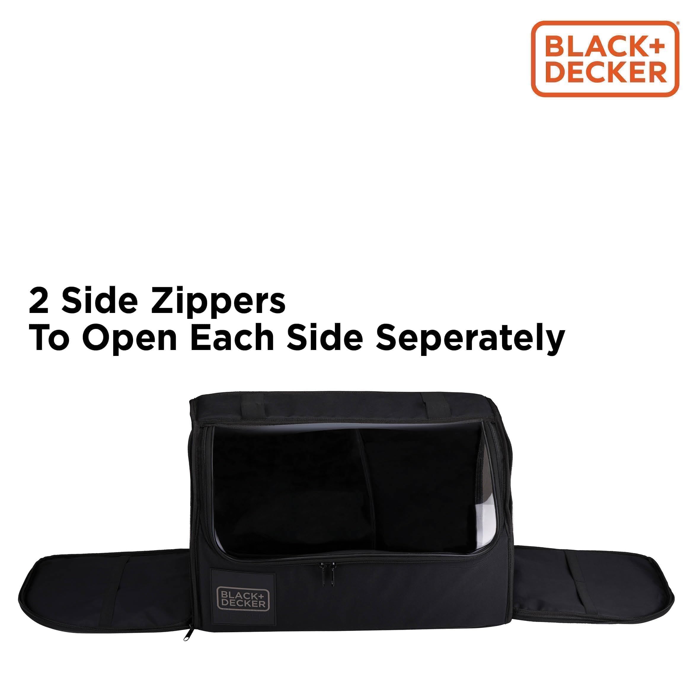 BLACK+DECKER Organizer do bagażnika – torba do bagażnika z przezroczystą pokrywą – 2 główne i kilka kieszeni bocznych – powierzchnia antypoślizgowa – poliester – czarny