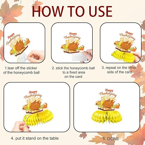 Miniatura 10 de Centros de mesa de nido de abeja de feliz Acción de Gracias, centros de mesa de panal 3D de otoño, decoración de camión de cosecha, sombrero de