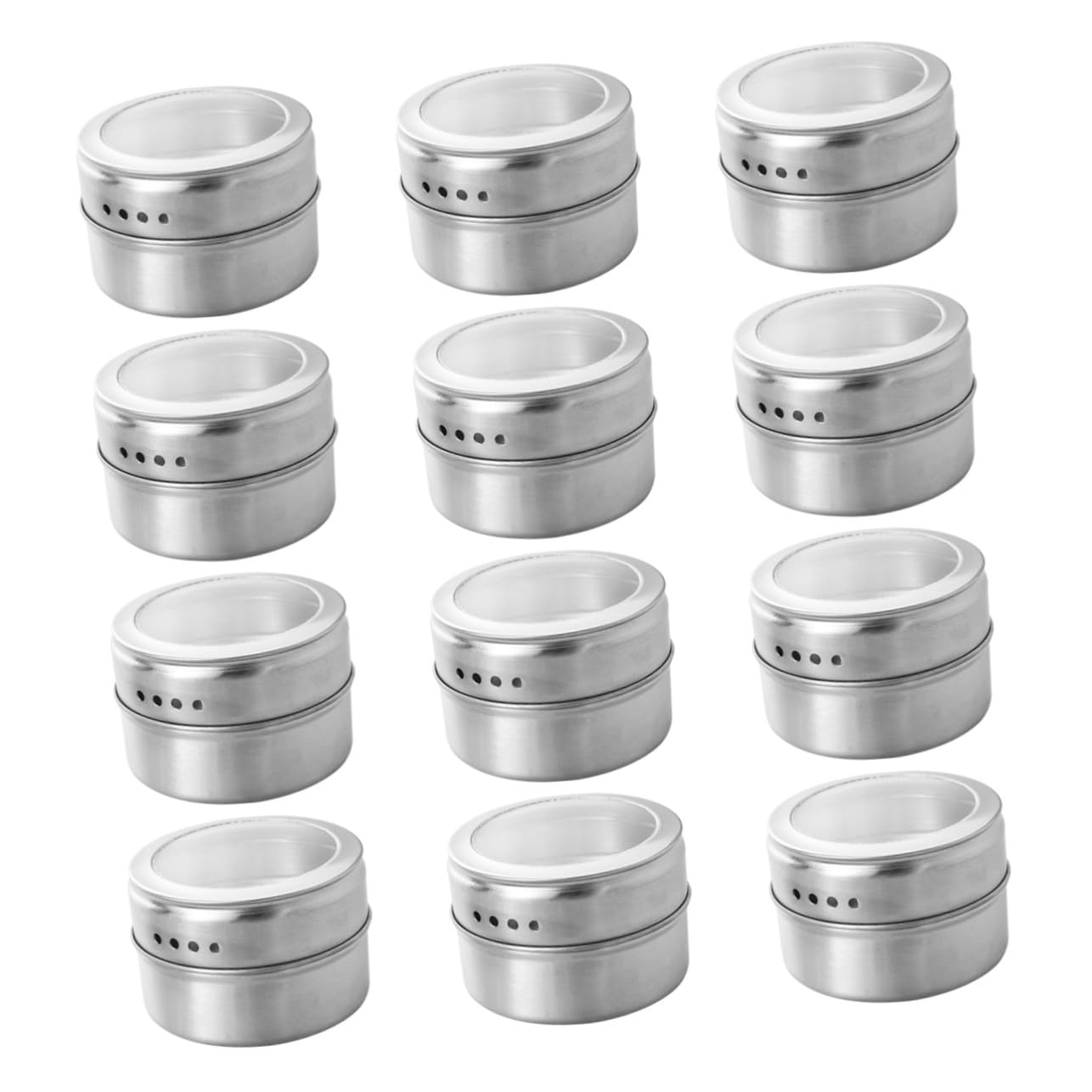 Gewürzdosen 12 Stück aus Edelstahl, Magnetisch, Silber | Twist Top Deckel, für Gewürze und Schlüssel, Geeignet für Gerätetüren und Grill