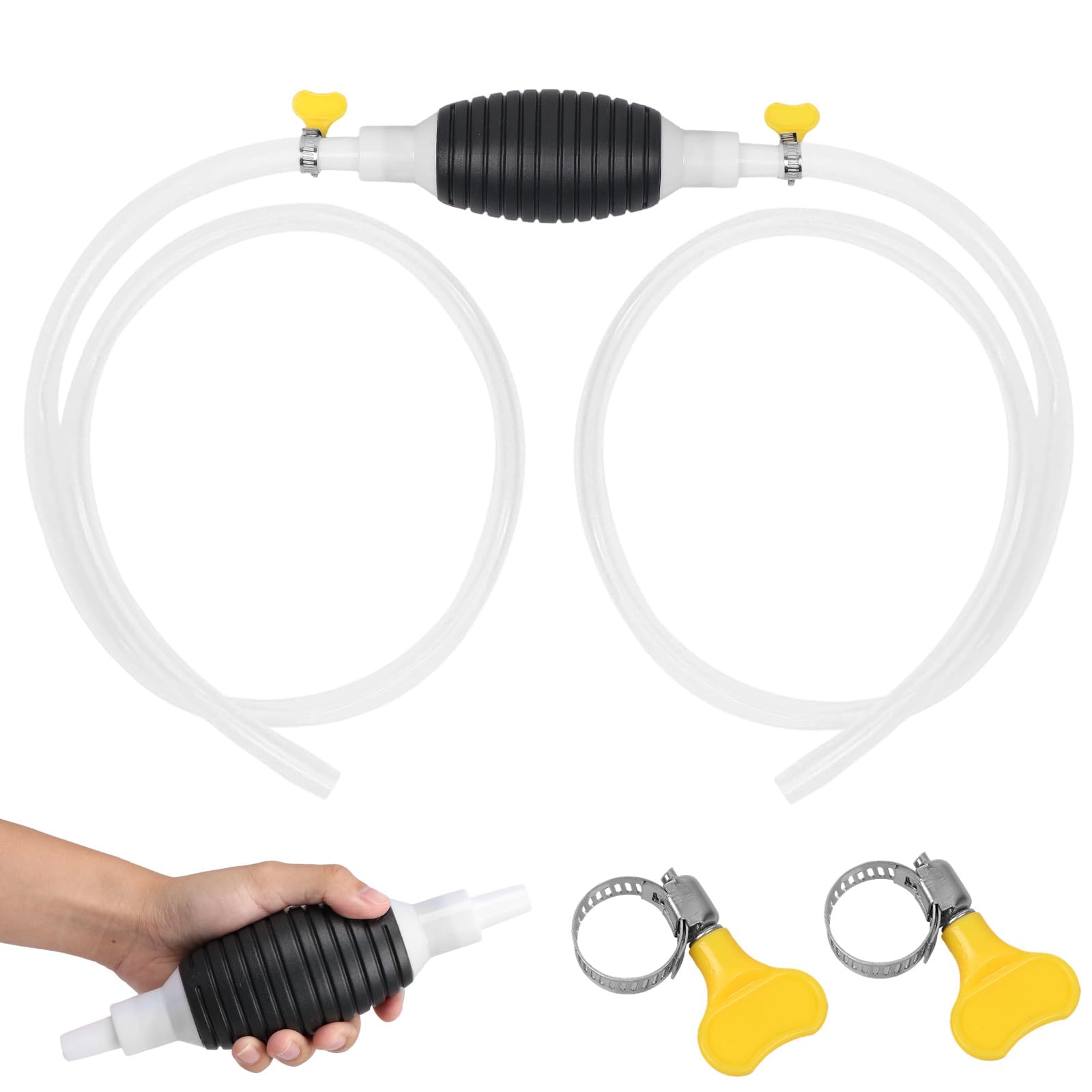 HX-pyahgtv 1m Handpumpe Benzinpumpe, Multifunktions Flüssigkeitssauger mit Schlauch und Metallklammer, Universal Manuelle Transferpumpe für Benzin, Gas, Öl, Kraftstoff, Diesel, Wasser