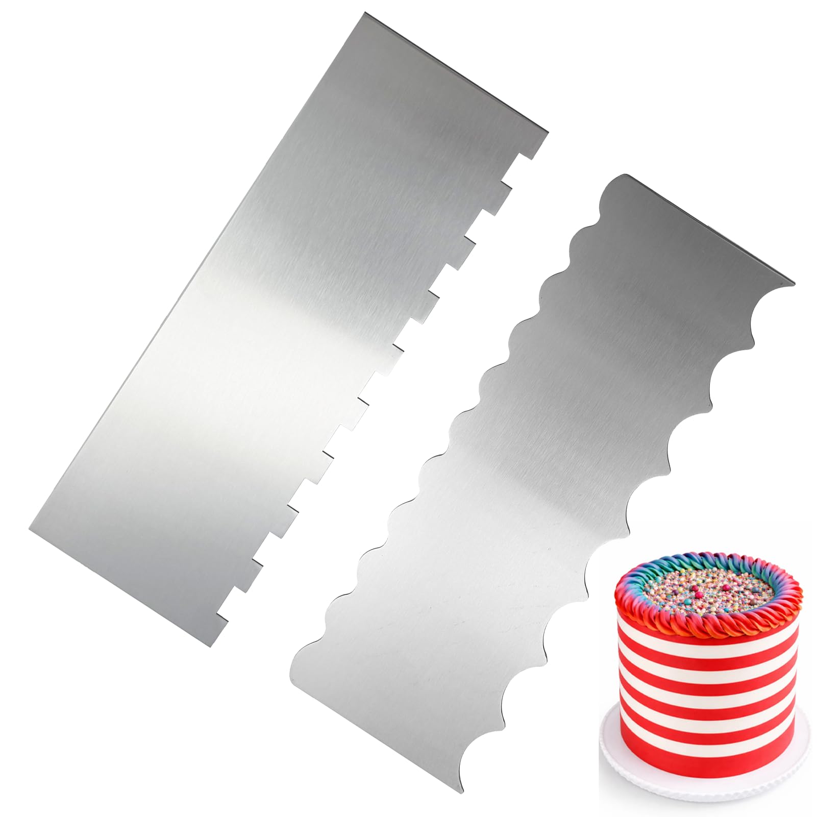 2 Pcs Double Sided Cake Scraper Buttercream Smoother, 8.67" Cake Smoother for Buttercream,Stainless Steel Metal Cake Scraper, for Baking, Mousse, Pastry, Icing, Frosting