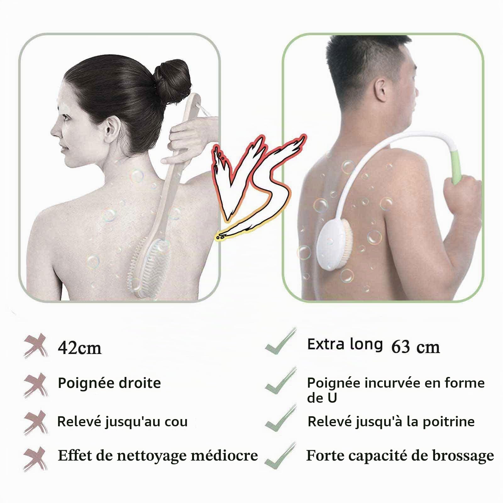 Brosse dorsale à long manche poils doux exfoliation douce santé de la peau