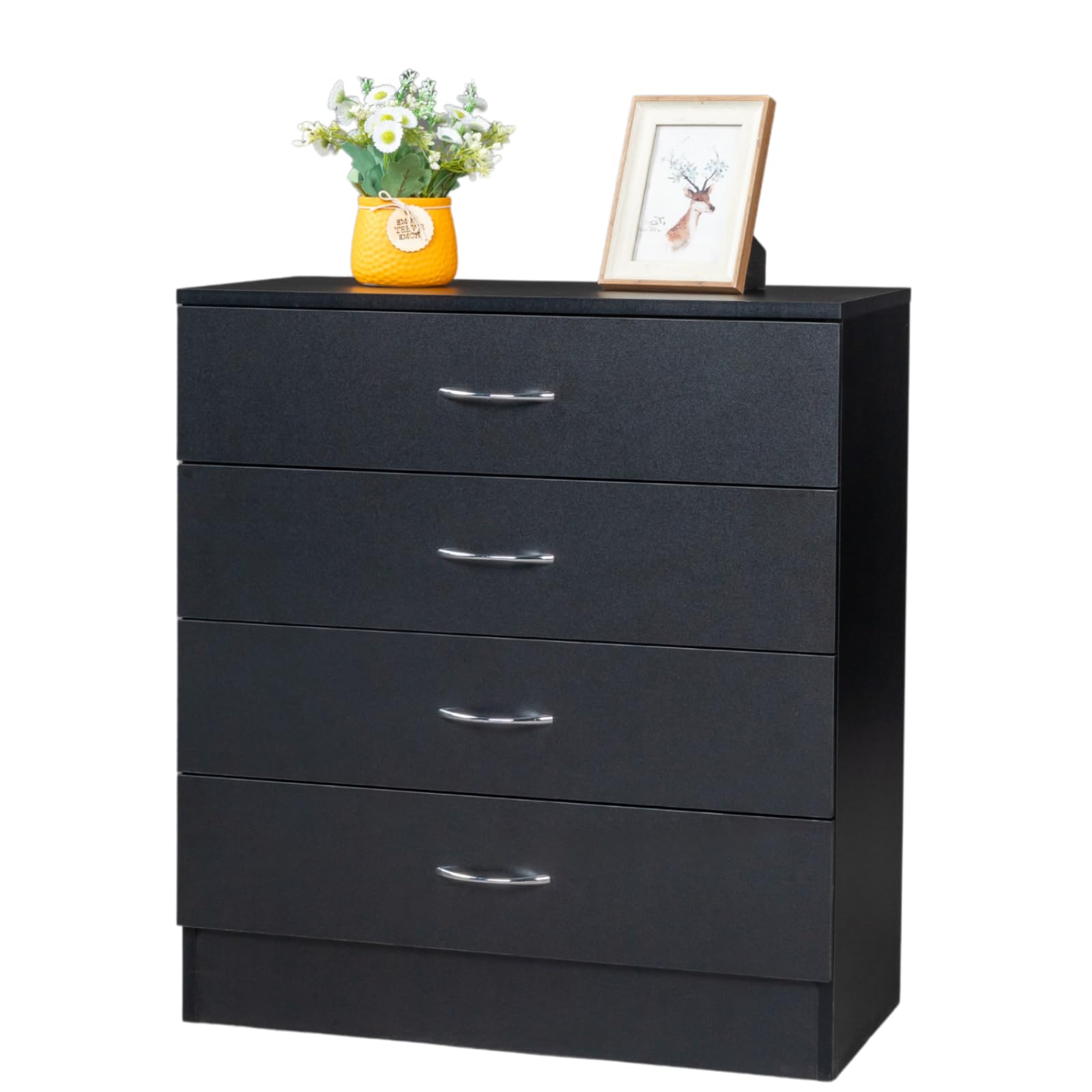Karl home Black 4 Drawer Nightstand for Bedroom, Modern Night Stand with Storage Drawers, Small Wood End Bedside Table for Living Room, Home Office,