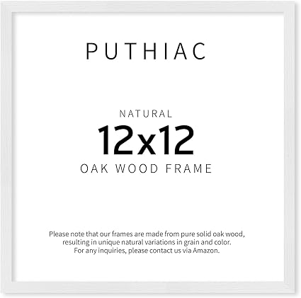 puthiac 12x12 White Oak Wood Picture Frame - Minimalist 12x12 Poster Frame, 12"x12" Picture Frame Wood, Natural Solid Wooden Picture Frames for Wall Art Photo and Prints (1 Pack, White)