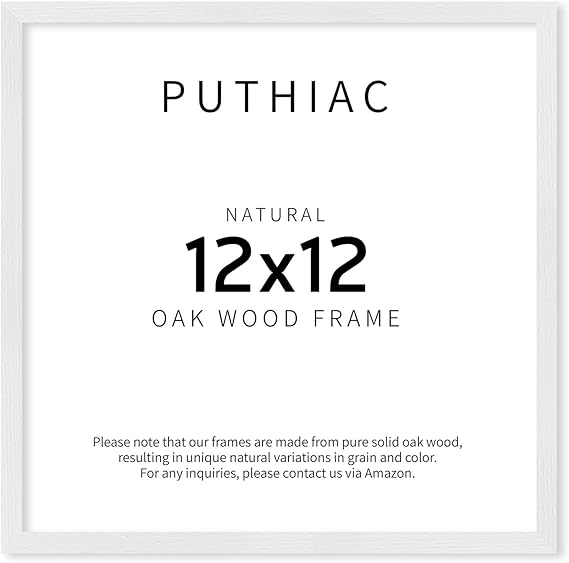 puthiac 12x12 White Oak Wood Picture Frame - Minimalist 12x12 Poster Frame, 12"x12" Picture Frame Wood, Natural Solid Wooden Picture Frames for Wall Art Photo and Prints (1 Pack, White)