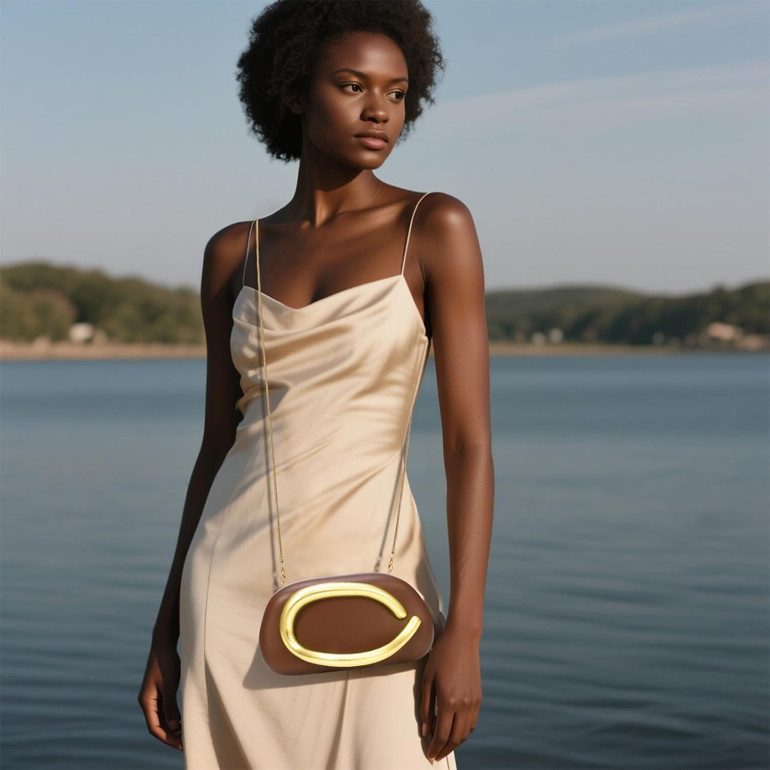 PU Leather Women's Evening Handbags Chocolates Clutch Purse Easy Match with Chain Crossbody Metal Decoration Shoulder Bag - Image 2