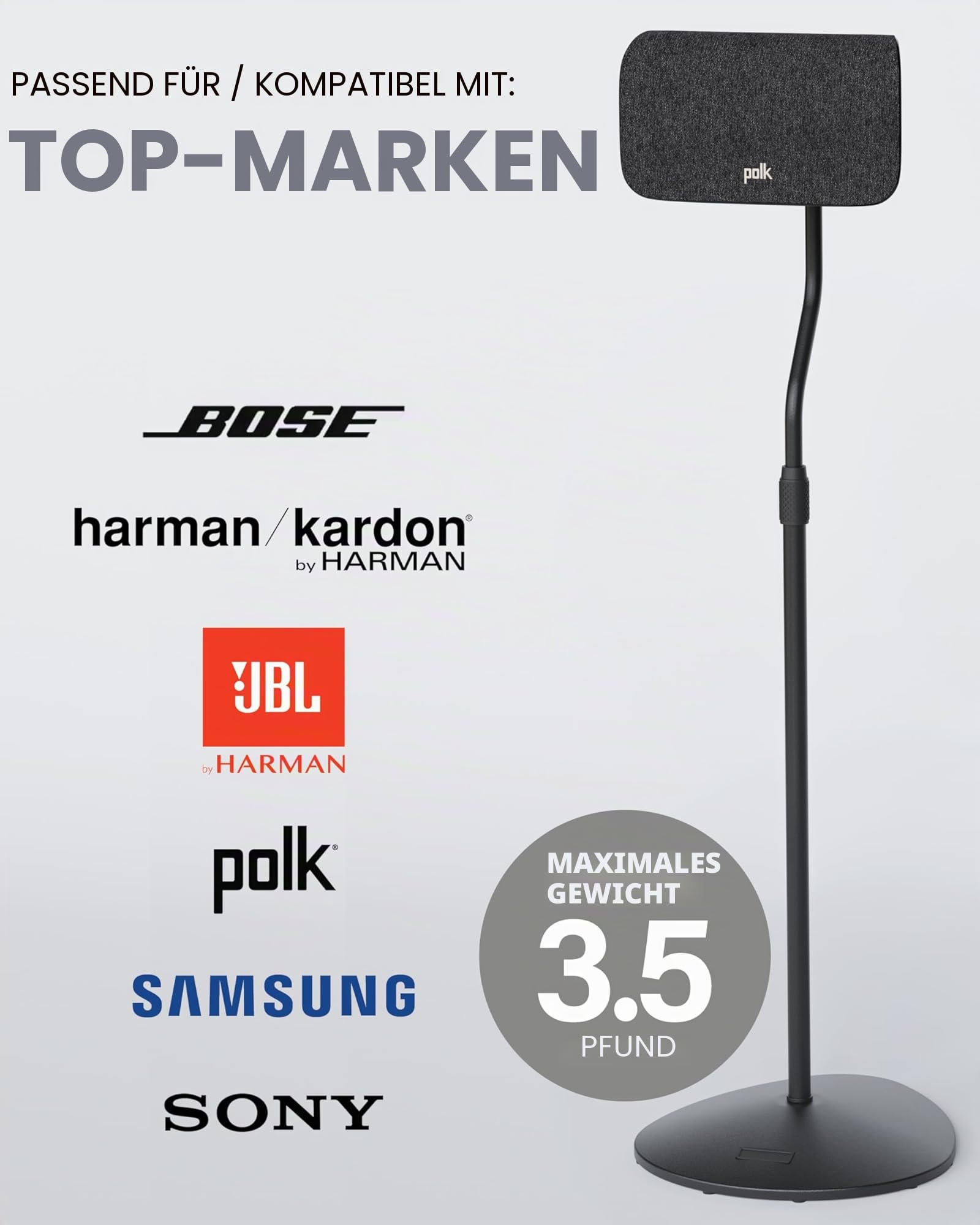 Sanus Höhenverstellbarer Lautsprecherständer – ausziehbar von 71,1 cm bis 96,5 cm – für Satelliten- und kleine Regallautsprecher (z. B. Bose, Harmon Kardon, Polk, JBL, KEF, Klipsch, Sony und andere) –