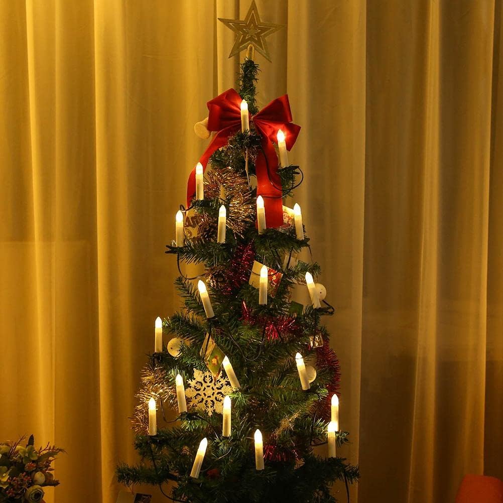 Christmas Tree Candles, Christmas Flameless Candles, 20 LED Flickering Flameless Candles for Xmas Tree Decoration, Flickering Flameless Taper Candles for Home, Holiday Party Decor
