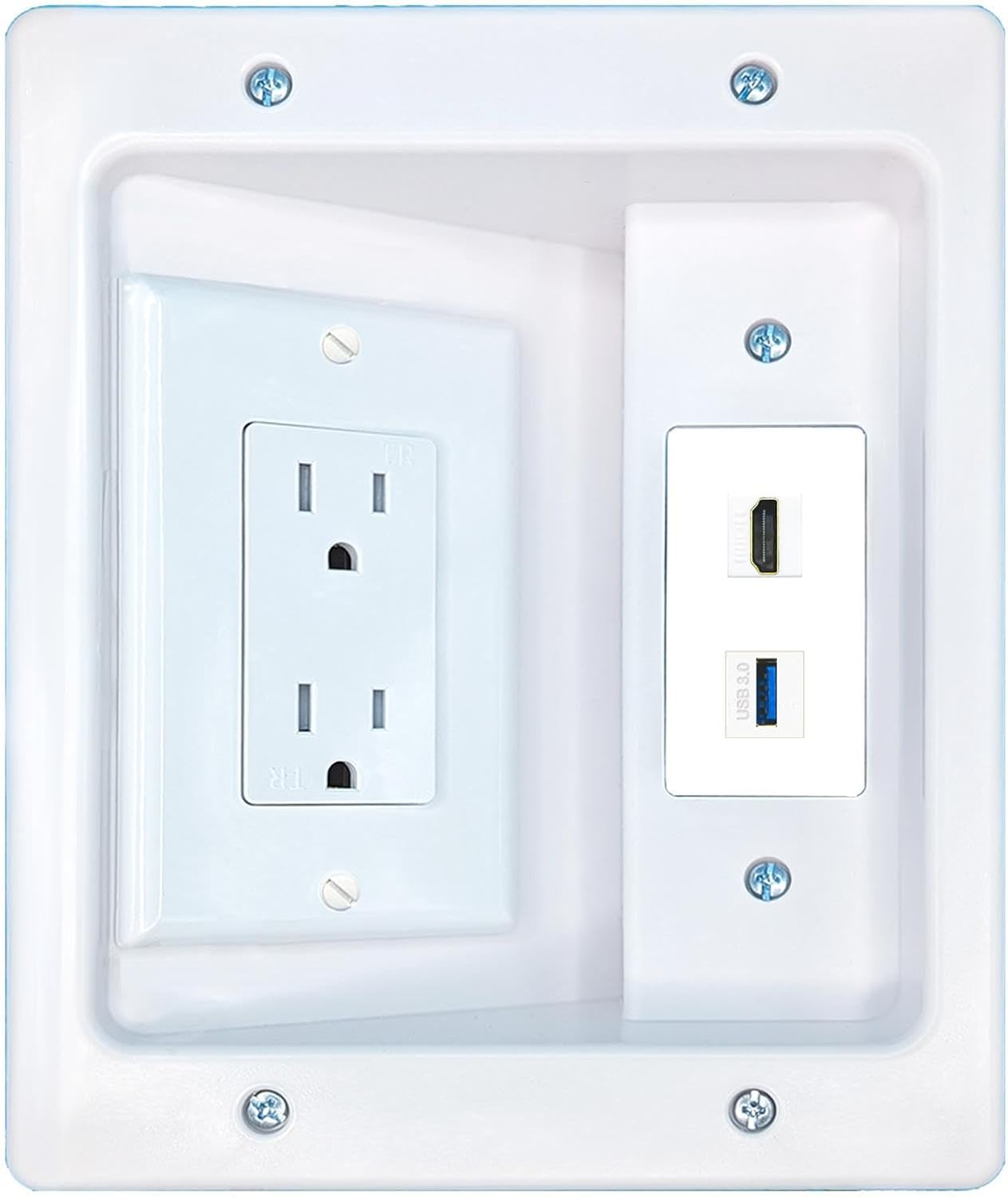 RiteAV HDMI USB-3 Recessed Wall Plate Cable Concealer Management Kit with Power Outlet Hides Cords and Cables