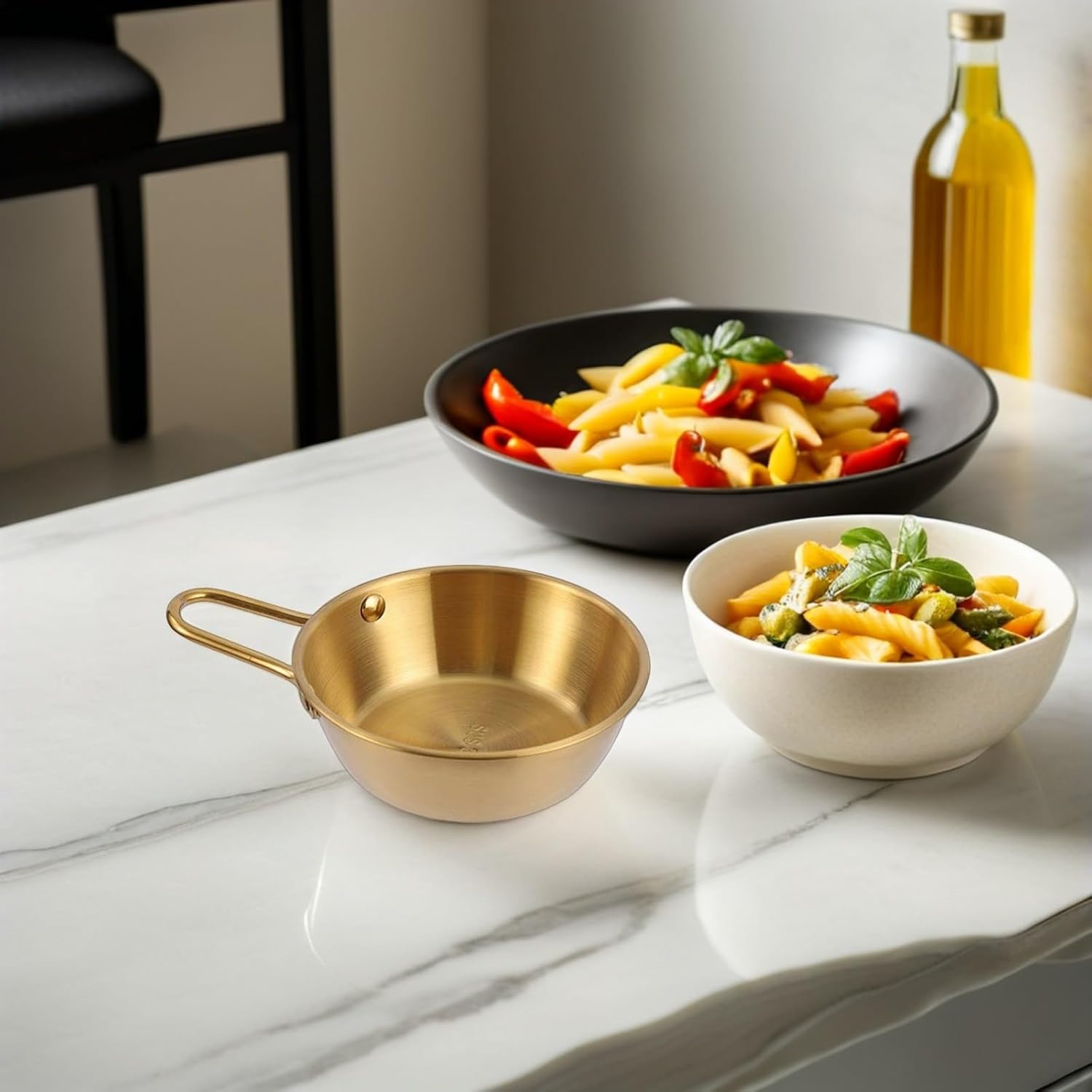 3 Piece Stainless Steel Bowl Set with Handle, Golden image 5