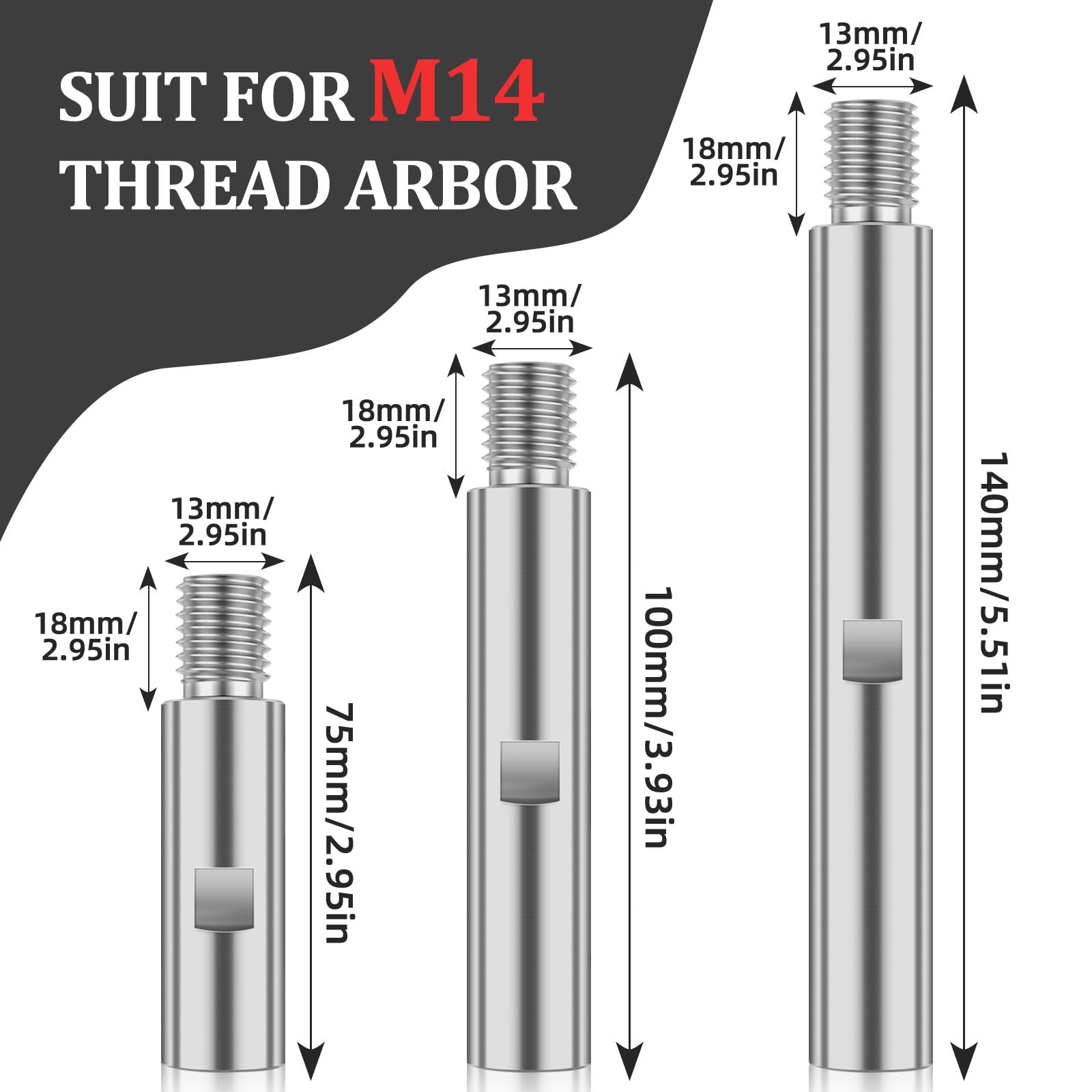 3PCS Tige D'extension De Meuleuse D'angle En Alliage D'aluminium M14 Rallonge De Meuleuse D'angle 75mm100mm 140mm Levier Adaptateur De Filetage M14 | Leroy Merlin