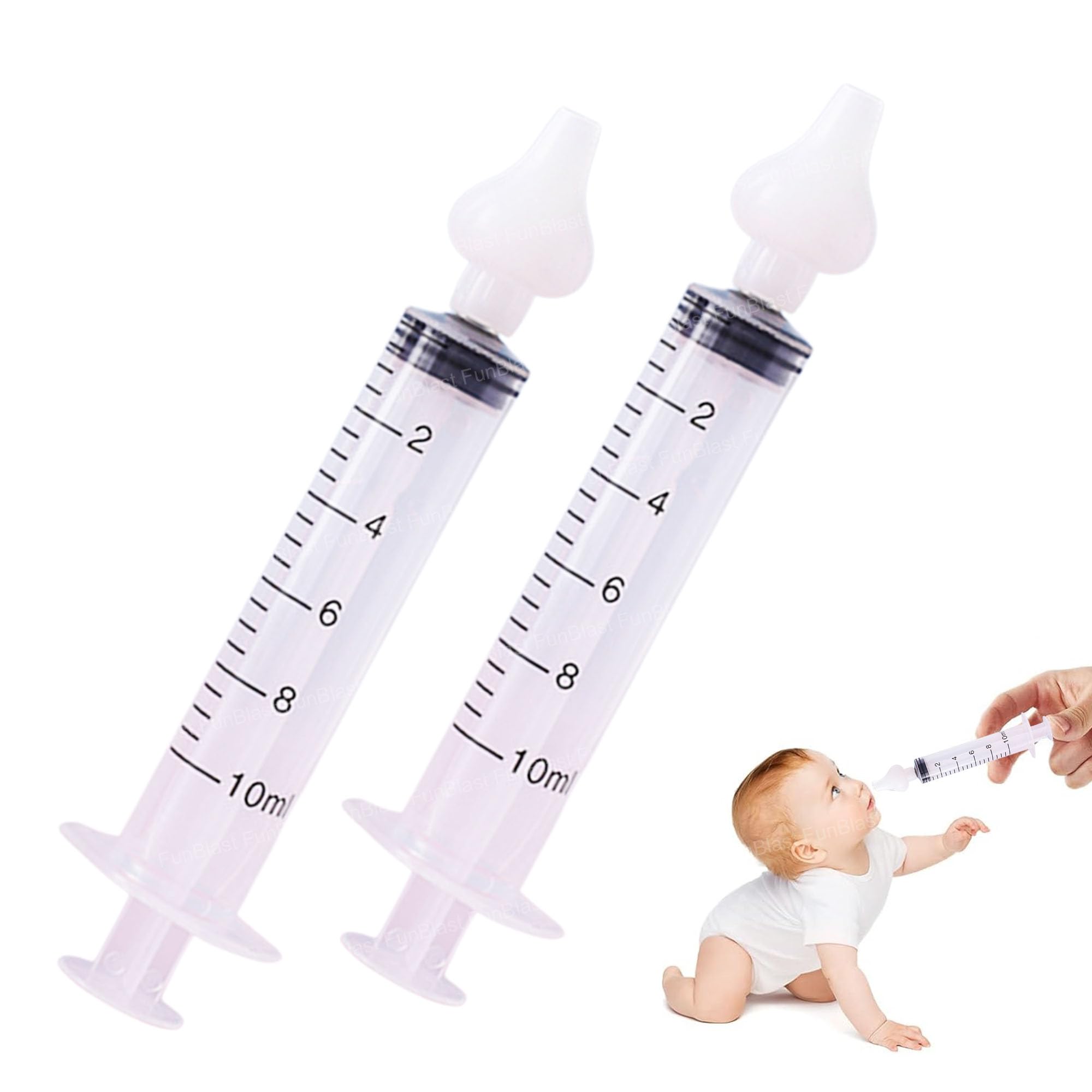FunBlast Nasal Syringe for Kids – Set of 2 Pcs Infant Mucus Removal, Silicone Nasal Aspirator, 10 ML Nose Cleaner Syringe for Baby, Toddler, Nasal Irrigator for Baby (White)-image-29