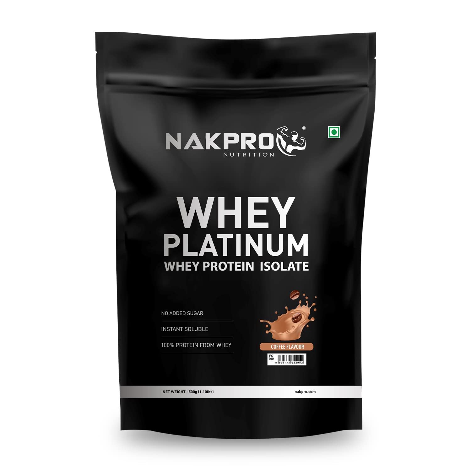 NAKPRO Platinum Whey Protein Isolate 500g Coffee | 28g Protein, 6.4g BCAA | Trustified Certified 100% Authentic Supplement Powder & No Adulteration | Low Carbs, Fast Absorbing Whey Protein Powder