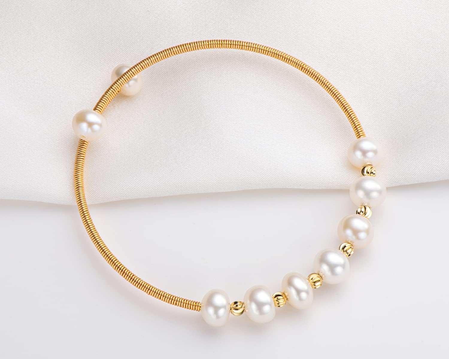 Pearl Bangle for Women, Freshwater Cultured Pearl Open Cuff Wrap Bangle Bracelets Jewelry Gifts for Wife Mom - Image 3