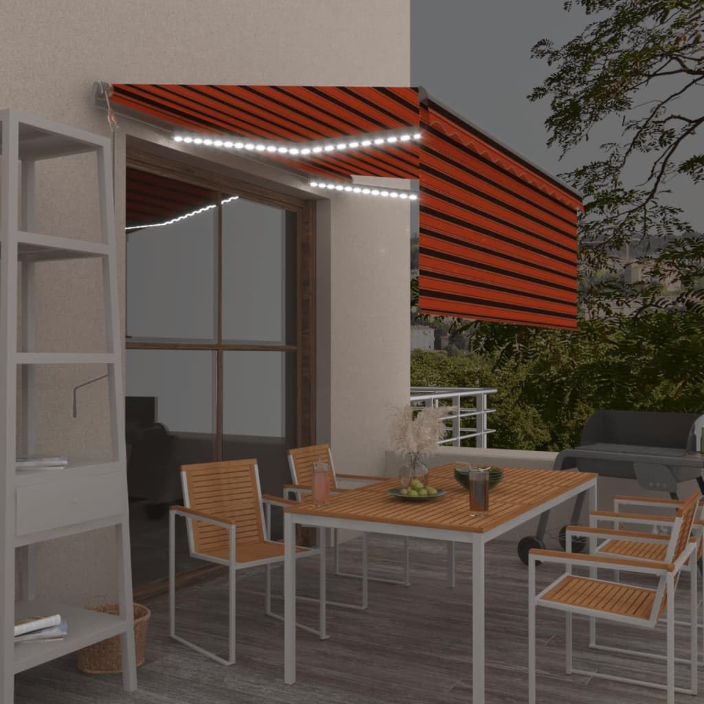 Automatyczna markiza z roletą LED i czujnikiem wiatru, 3 x 2,5 m, malowana proszkowo rama aluminiowa, ochrona przed promieniowaniem UV i ochrona przed deszczem, na taras, do ogrodu, na
