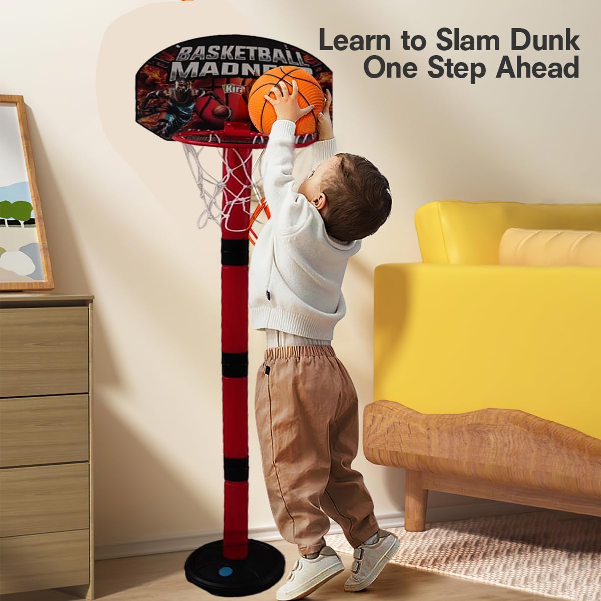 Amisha Gift Gallery Basketball for Kids 2 in1 Set with Adjustable Stand and Magnetic Dart Game Basket Ball for Indoor Outdoor use (Rubber Basketball & 3 Darts Included in The Box) - Image 2 thumbnail