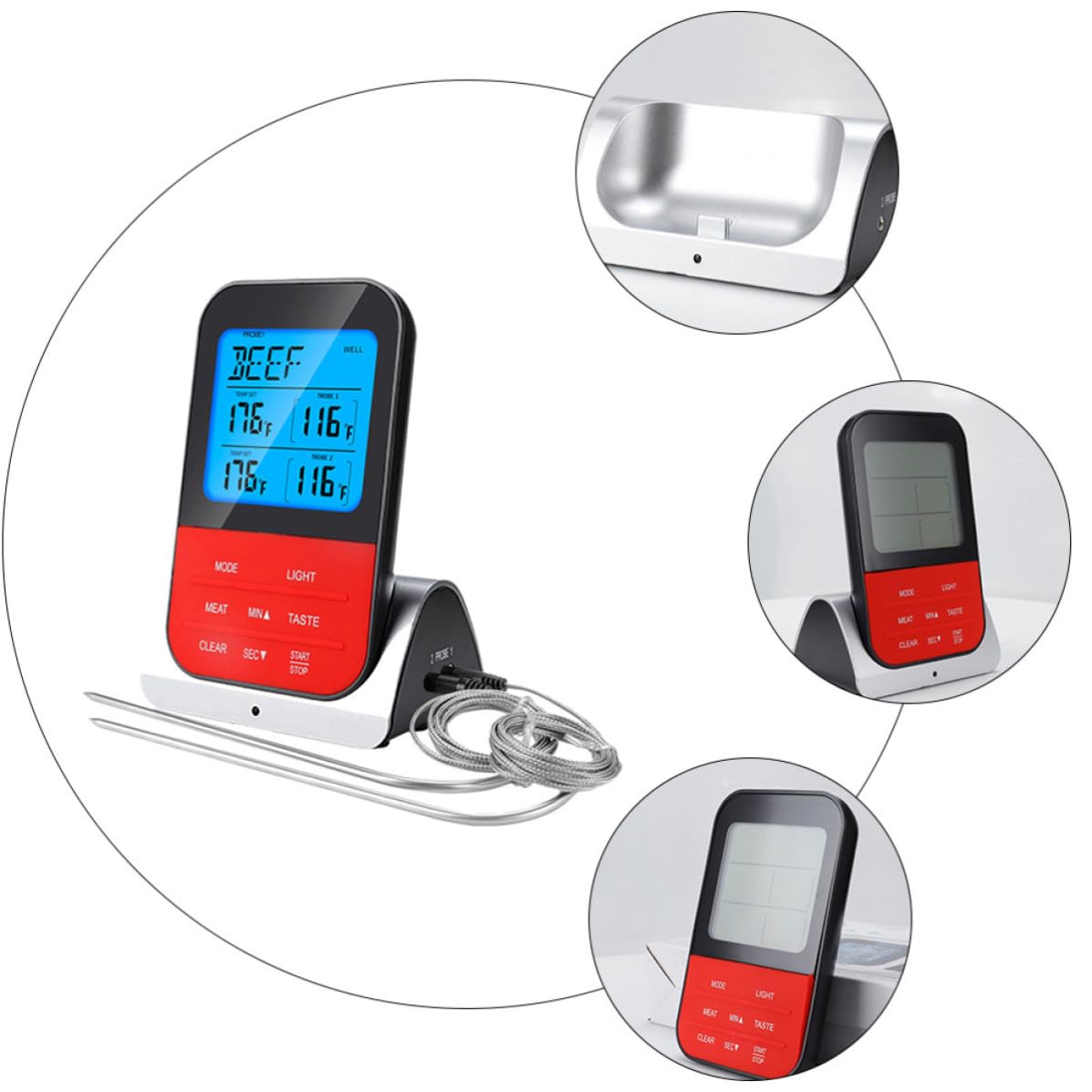Garneck Termómetro Inalámbrico para Cocina Doble Sonda de Acero Inoxidable y Plástico, Medición 0-250℃, Adecuado para Barbacoa y Asados de Cerdo y Ternera