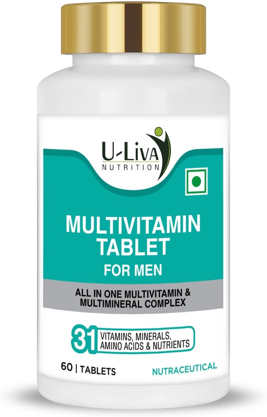 U-LIVA NUTRITION Multivitamin Tablets for Men (60 Tablets) | Biotin, Calcium, Vitamin D3, Vitamin C, Vitamin A, Zinc & 31 Essential Nutrients | Energy, Immunity & Overall Wellness | 3.7 mg