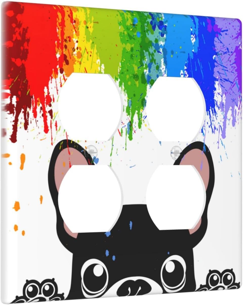 Funny Rainbow Colors Cute Black Dog Outlet Covers 2-Gang Duplex Light Switch Cover Plate Decorative Gfci Wall Plate Electrical Receptacle Switch Plate Covers Plug Faceplate for Bathroom Decor image 2