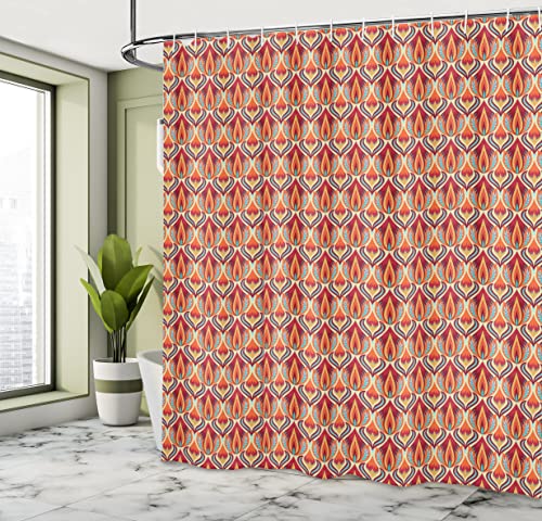 ABAKUHAUS Retro Shower Curtain, Nature Inspired Abstract Repeating Motifs Curvy Leaves and Petals Antique Rococo - Image 4