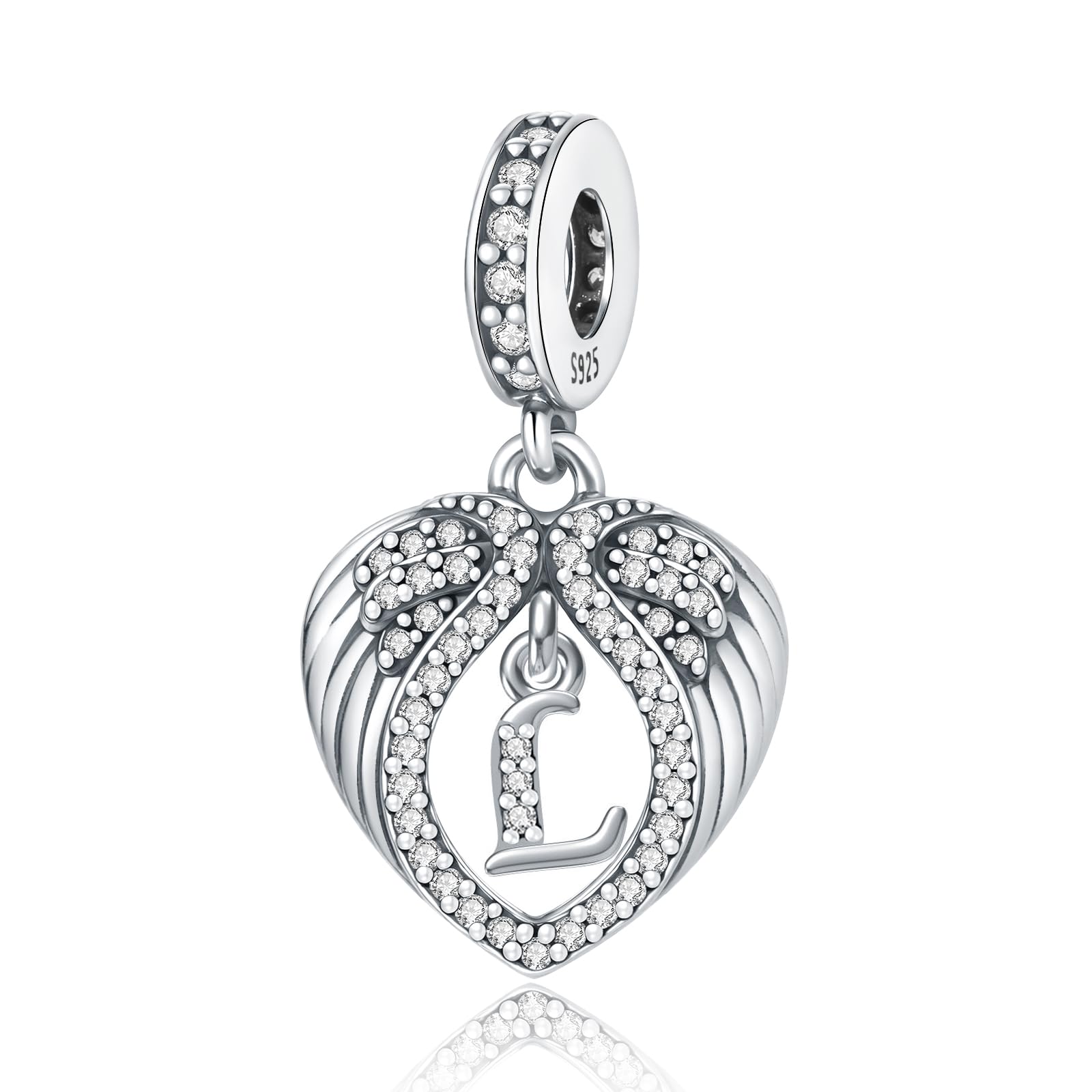 Abalorio de plata de ley 925 con inicial y circonitas para pulseras Pandora 7