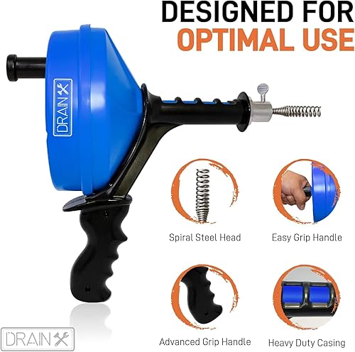 Miniatura 2 de DrainX Barrena de tambor con empuñadura de pistola, serpiente de drenaje de 35 pies de diámetro de 14 de pulgada de diámetro, limpia fregaderos,