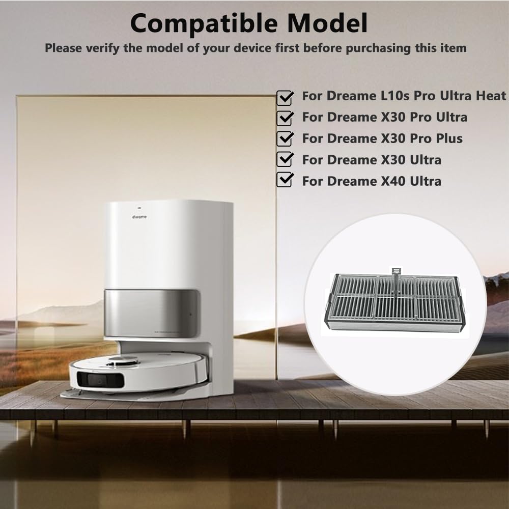 8 PCS HEPA Filter for Dreame X40 Ultra / X30 Ultra / X30 Pro Plus/ X30 Pro, L30 Pro Ultra, L10s pro Ultra Robot Vacuum Cleaner Replacement Parts