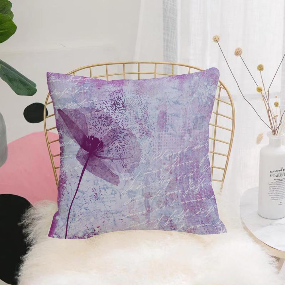 HYOSXW Cushion Cover,Throw Pillow Case Home Decorative for Living Room Bedroom Sofa Chair 16X16 Inch,Poppy, Poppy Flower Graphic With Poetry Pattern Romance Theme Flowers Artsy Vin,Pillowcase 40X40cm