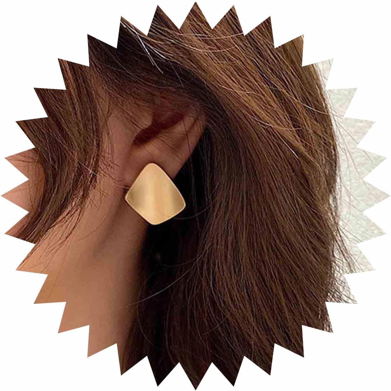 Boho Gold Square Earrings Polish Square Stud Earrings Large geometry Earring Metal Square Stud Earrings Vintage Geometric Earrings Jewelry for Women