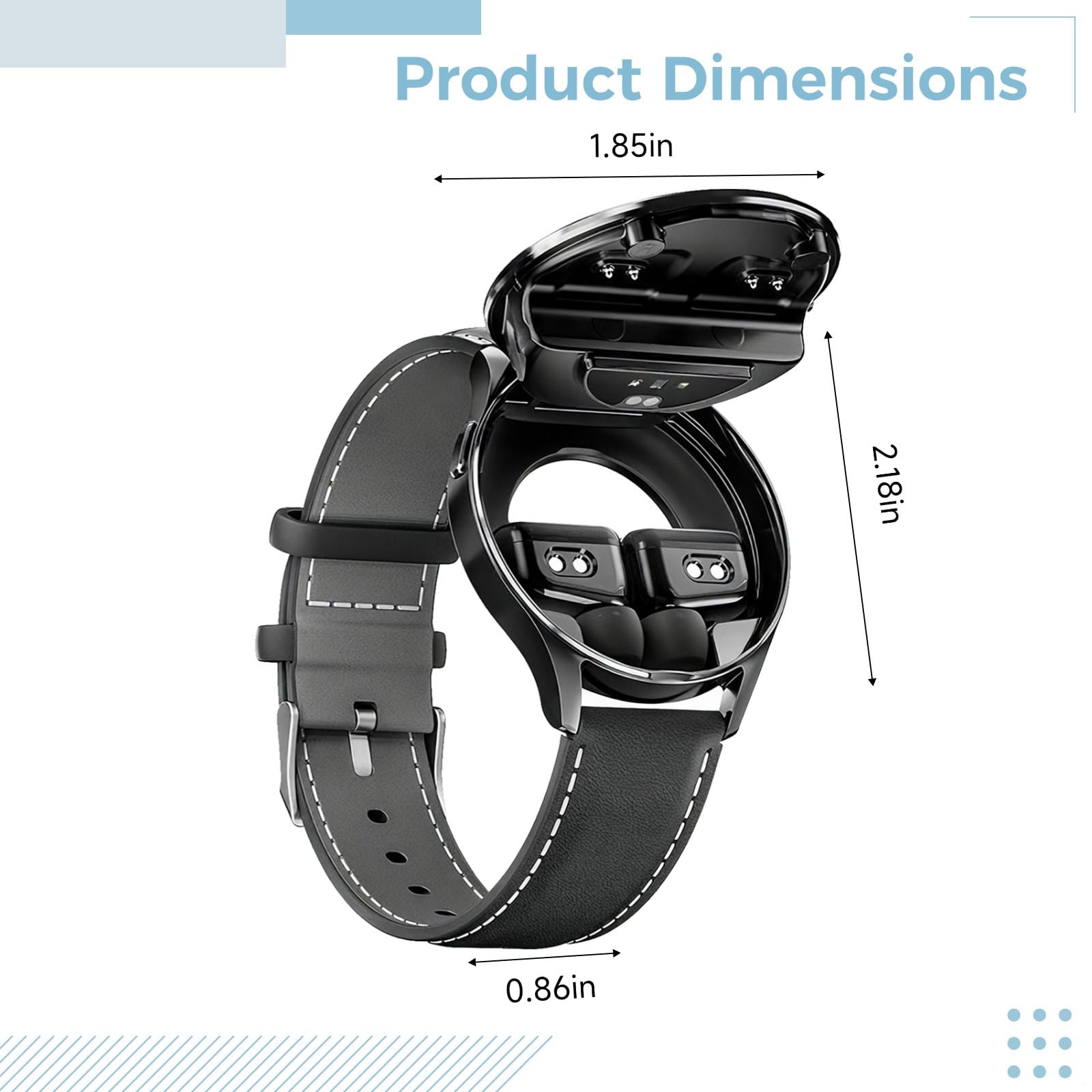 Smartwatch 2 w 1 z wkładkami dousznymi, okrągły zegarek fitness 3,5 mm/ 35 mm, bezprzewodowe połączenie, monitor tętna we krwi, wodoszczelność IP67, smartwatch do iOS, Android, z wkładkami
