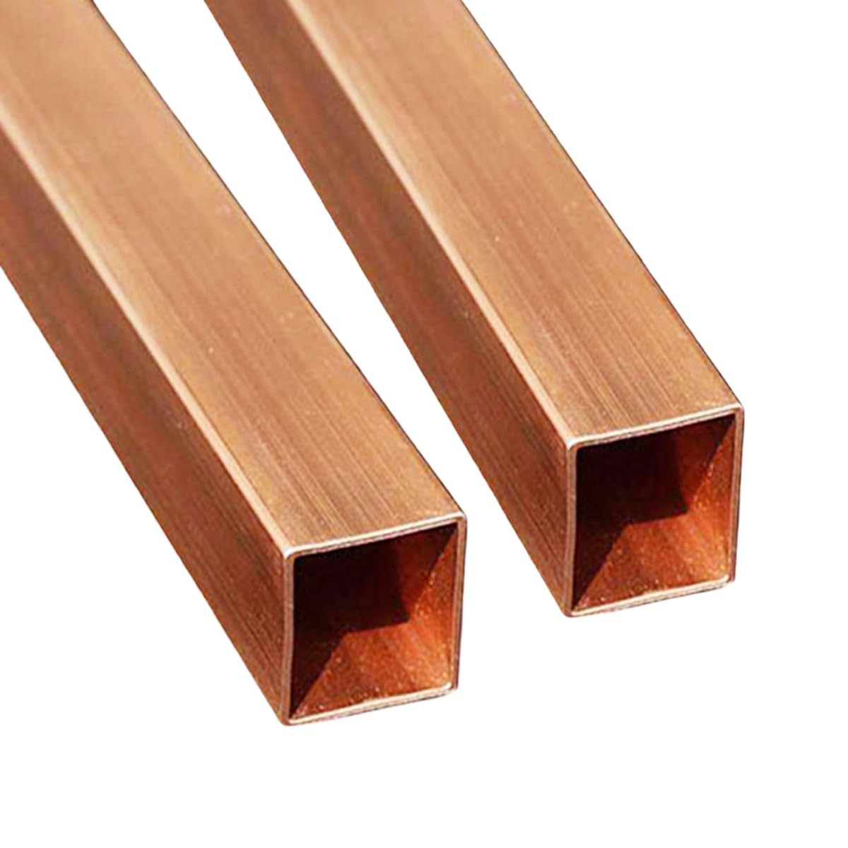 2 tubi quadrati in rame viola, lunghezza 14 mm, larghezza 16 mm, spessore della parete 1,5 mm, lunghezza totale 500 mm