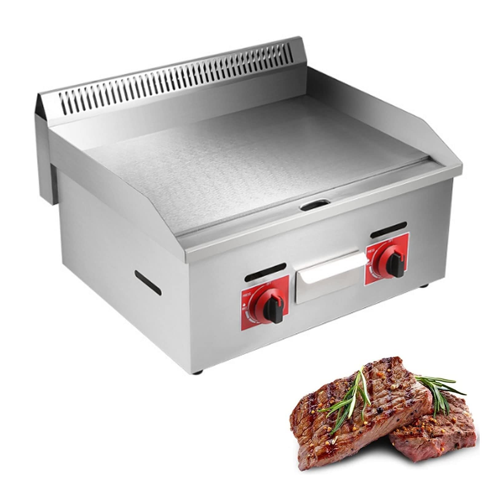 Gas Griddle, Commercial Countertop BBQ Grill, Large Stainless Steel Nonstick Griddle with Independent Temperature Control, Ideal for Bacon, Eggs, Steak, and More – Perfect Home & Restaurant Use