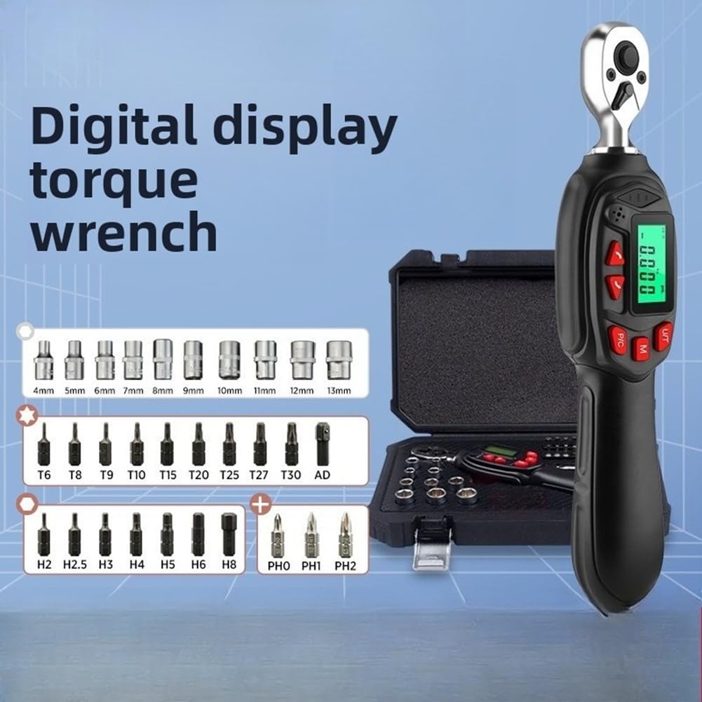 Regulowany cyfrowy zestaw kluczy dynamometrycznych 32 sztuki elektroniczny dynamometryczny z grzechotką 0,6-12 M