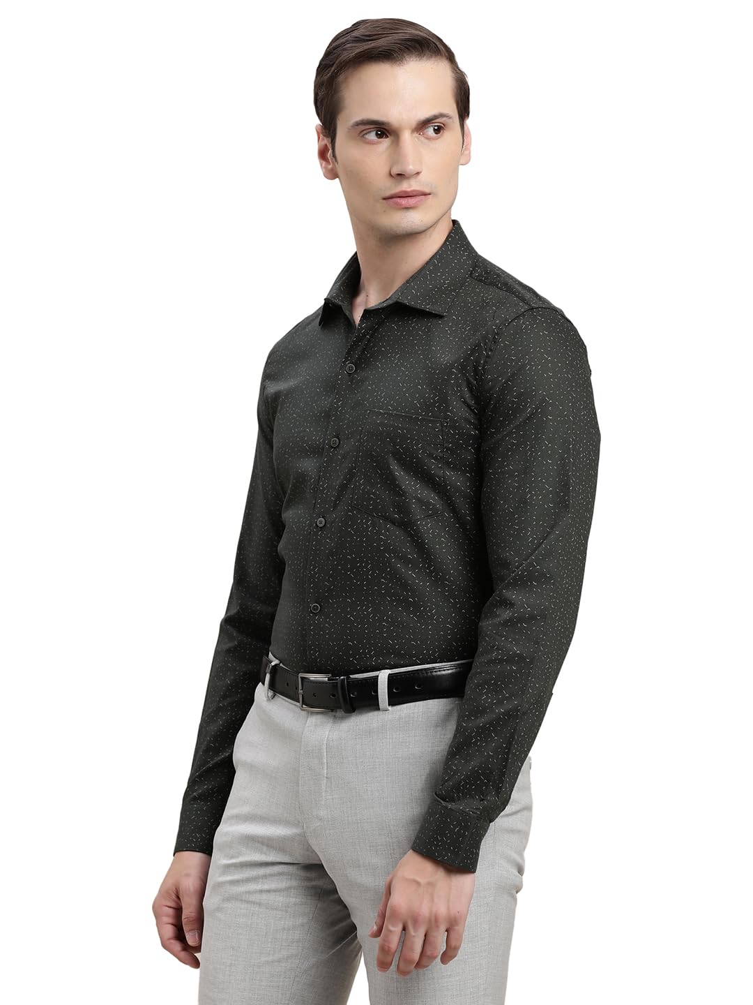 Turtle Camicia formale stampata slim fit da uomo | 100% cotone | manica intera | camicia nera da ufficio