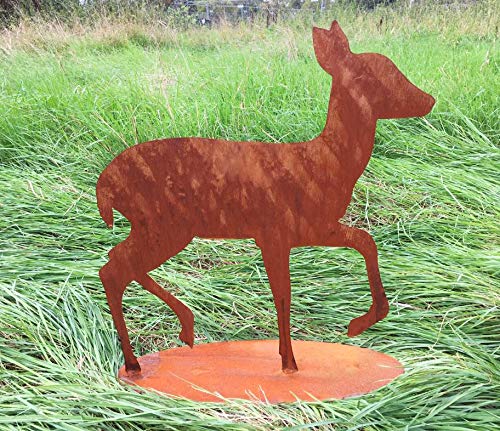 Edelrost Hirsch-Deko Für Garten – 90x53 Cm, Aus Stahlblech, Mit Metallplatte, Handgefertigt