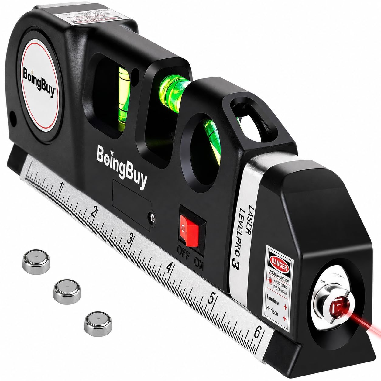 Multipurpose ABS Laser Level Line Tool Kit with 8ft/2.5M Measuring Tape, Standard Cross Laser Beam, Metric & Imperial Ruler, Bubble Levels, Wall Hanging, Tile Alignment, Cabinet Installation, Black-image-37
