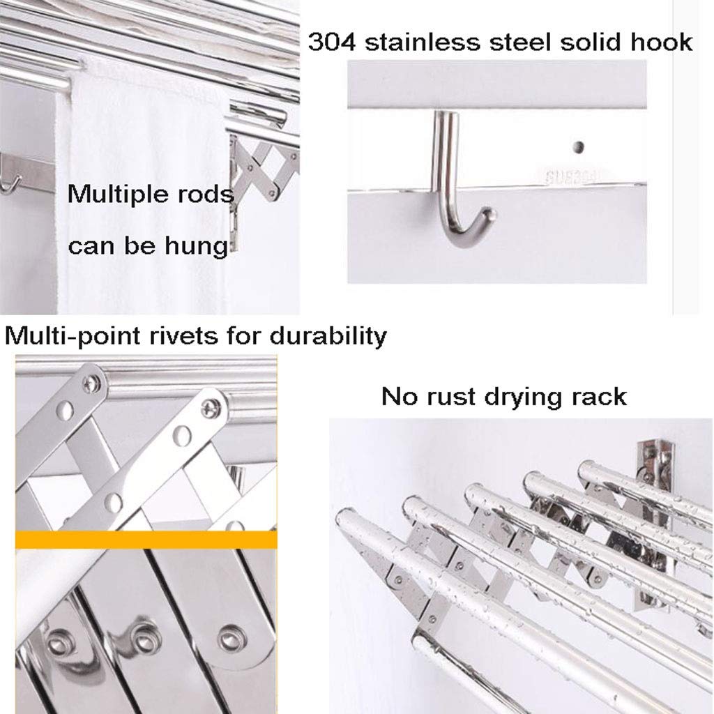 Airer Stoffhandtuch-Trockenständer 40-70 cm 6-Schienen-Wäschetrockner Badezimmer Balkon Toilette Duschraum Faltende Push-Pull-Wäscheleine Einziehbare Hakenstange Platzsparend (Size : 40cm) little