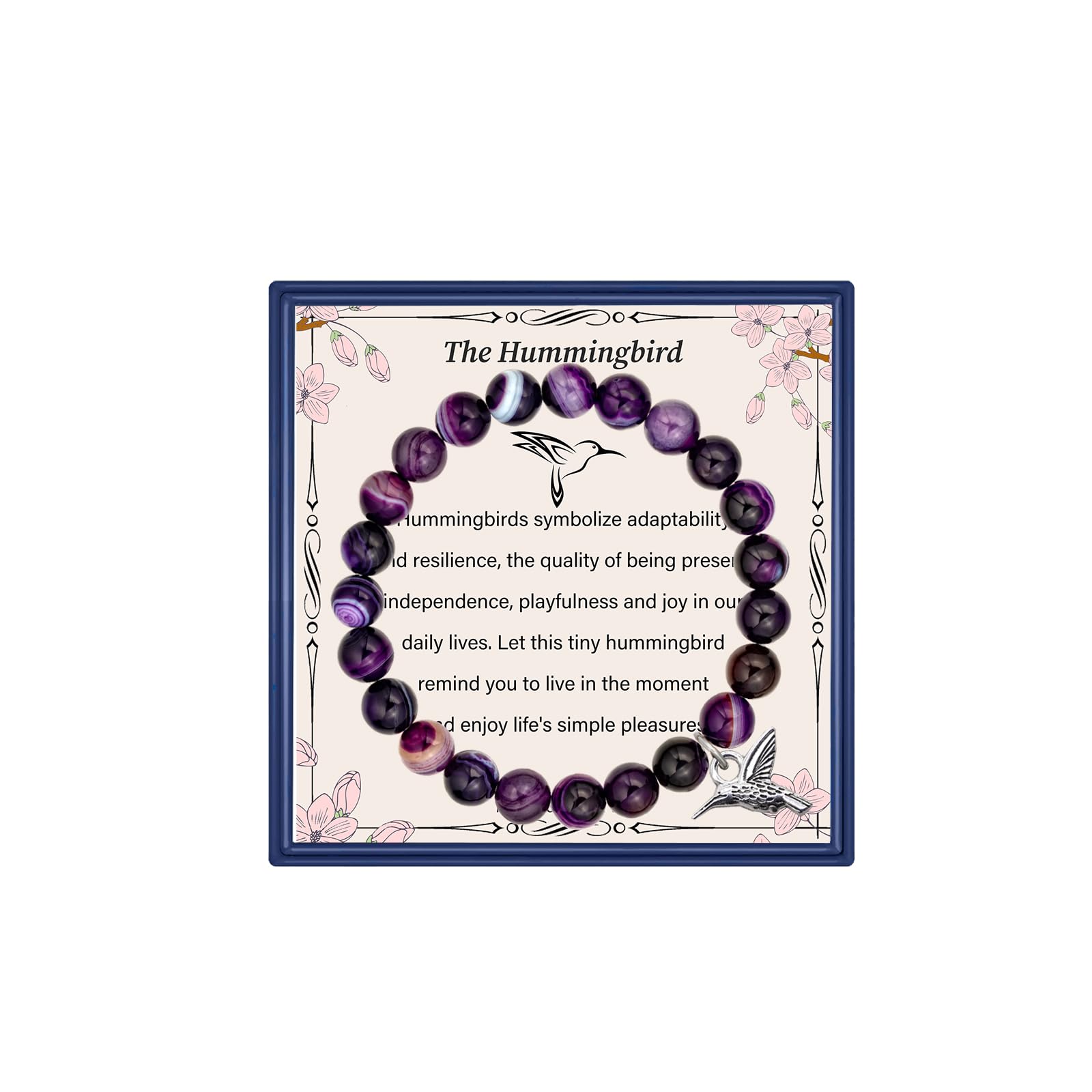 LINY Nature Stone Beads Hummingbird Bracelet Charm Jewelry - Inspirational Gifts for Hummingbird Lovers Women Friend Sister Wife