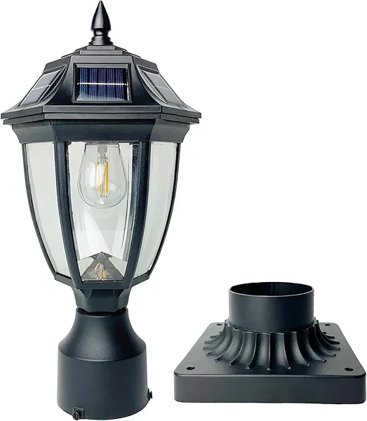 Solar Post Lamp Lights, Dusk to Dawn Post Light with Pier Mount Base, Outdoor Waterproof Solar Motion Sensor Lights for Garden Yard Landscape Pole Pillar