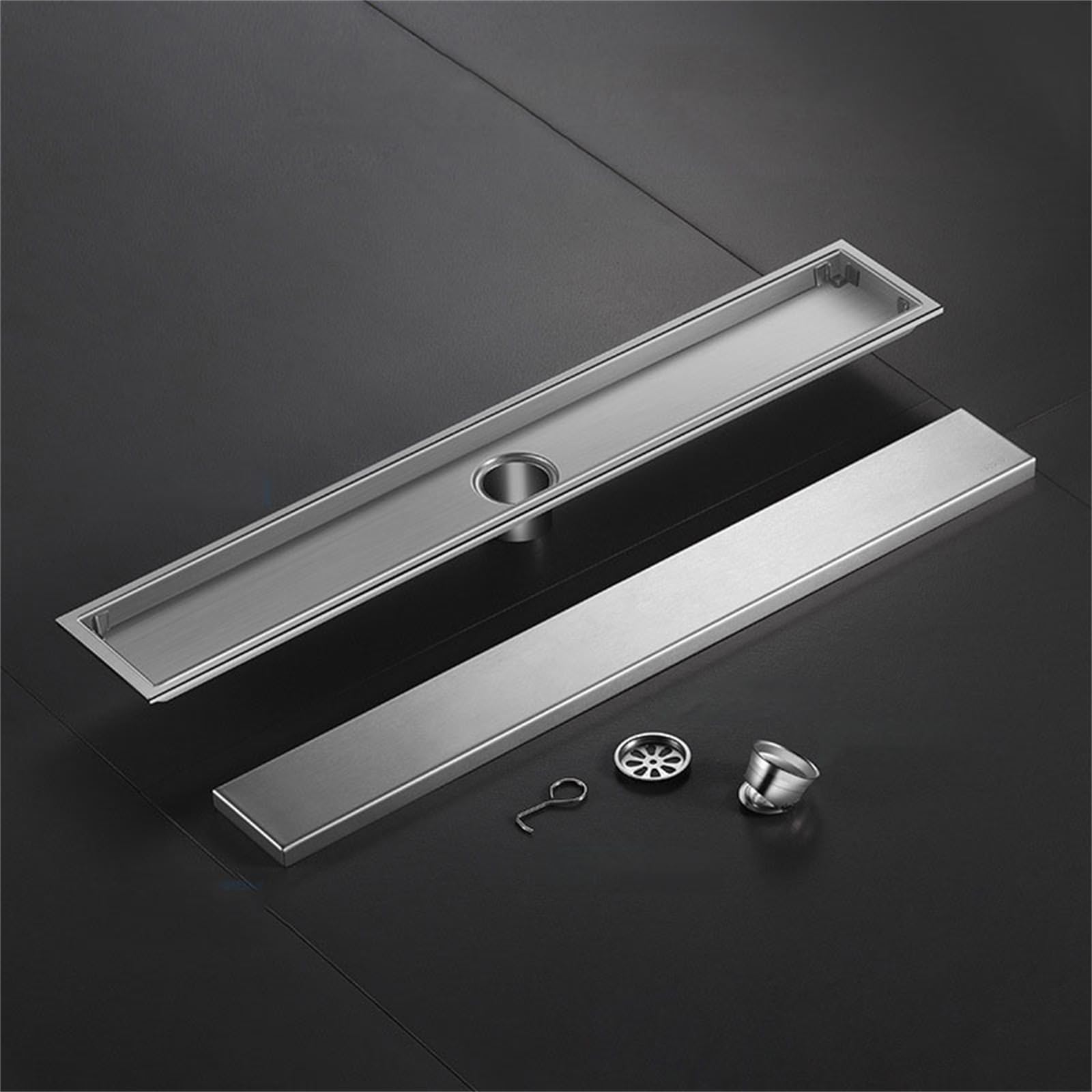 d inless - Desagüe de ducha lineal de acero con colador de pelo, 10 x 30 cm, sifón invisible para cocina, baño, inodoro, diseño de canal de ducha Sk