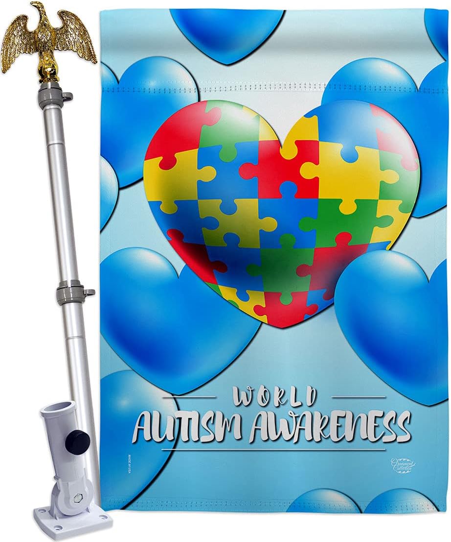 Heart Autism Burlap Burlap House Flag Support Awareness Inspirational Survivor Ribbon Prevention Cancer Breast BLM Small Decorative Gift Yard Banner Double-Sided Made In USA 28 X 40