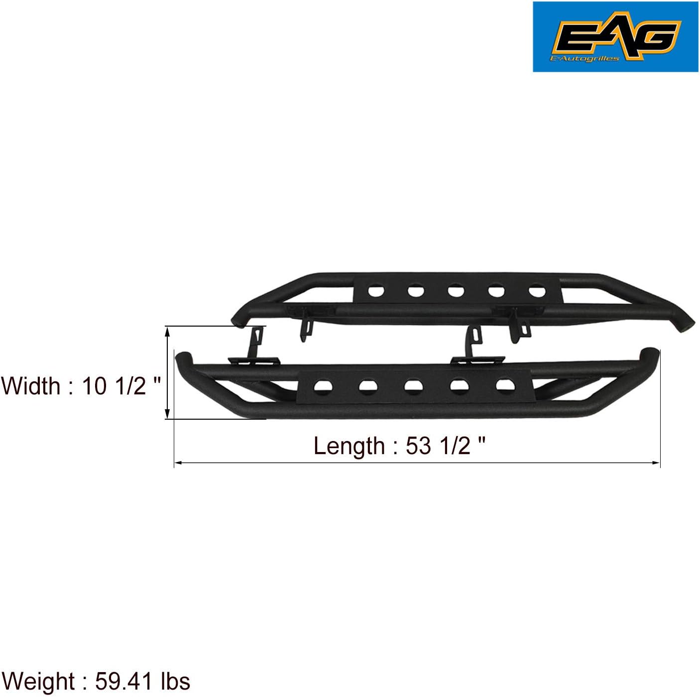 EAG Black Nerf Bars Running Boards Side Step 2PCS Fit for 07-18 Wrangler JK 2 Door